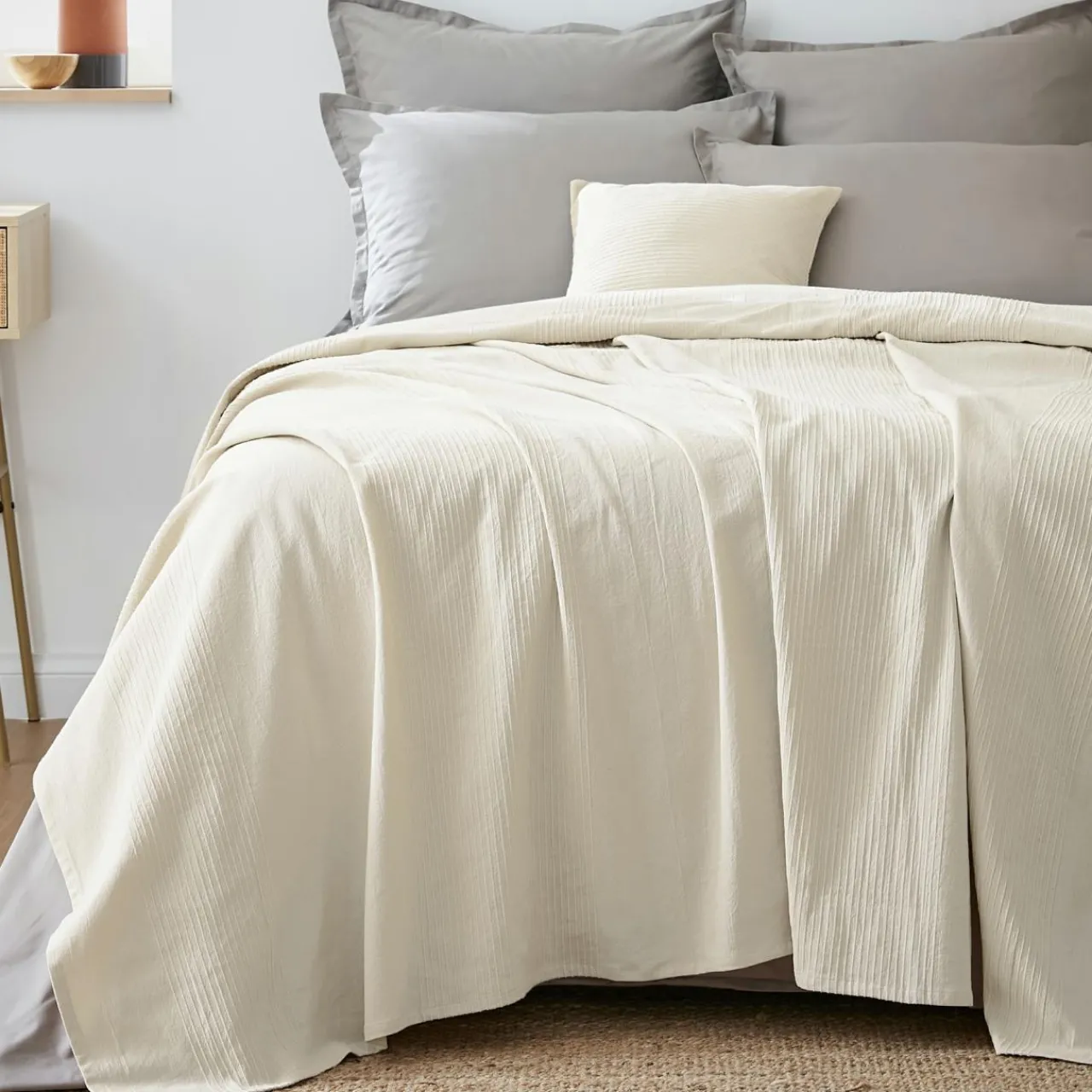 Plaid Et Jeté|Couvre-Lit Et Édredon|EMINZA Couvre-lit coton tissé (220 x 250 cm) Léa pampa Beige