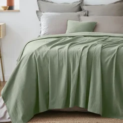 Plaid Et Jeté|Couvre-Lit Et Édredon|EMINZA Couvre-lit coton tissé (180 x 220 cm) Léa Vert romarin