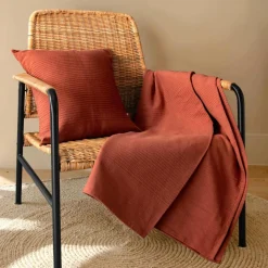 Plaid Et Jeté|Couvre-Lit Et Édredon|EMINZA Couvre-lit coton tissé (220 x 250 cm) Léa Terracotta