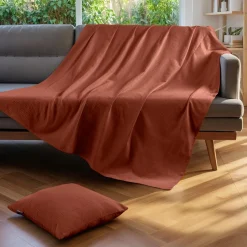 Plaid Et Jeté|Couvre-Lit Et Édredon|EMINZA Couvre-lit coton tissé (220 x 250 cm) Léa Terracotta