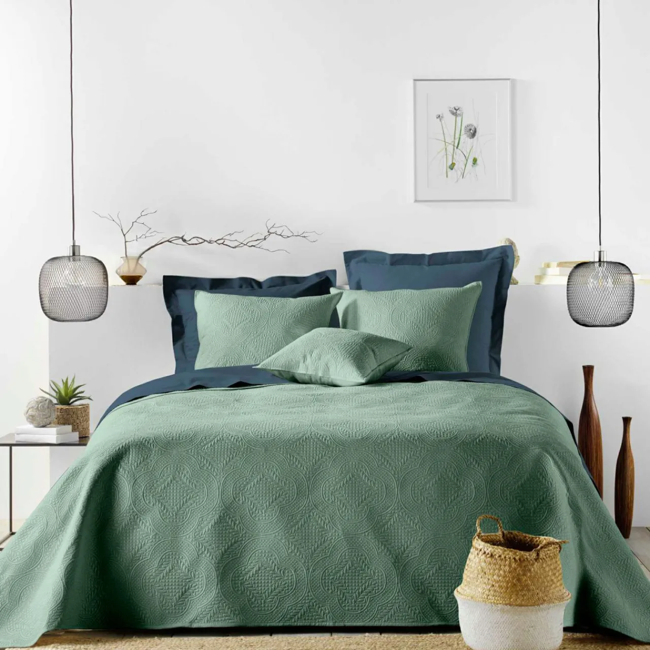 Couvre-Lit Et Édredon|douceur d'intu017drieur Couvre-lit matelassé et deux taies d'oreiller (220 x 240 cm) Romane cédre Vert