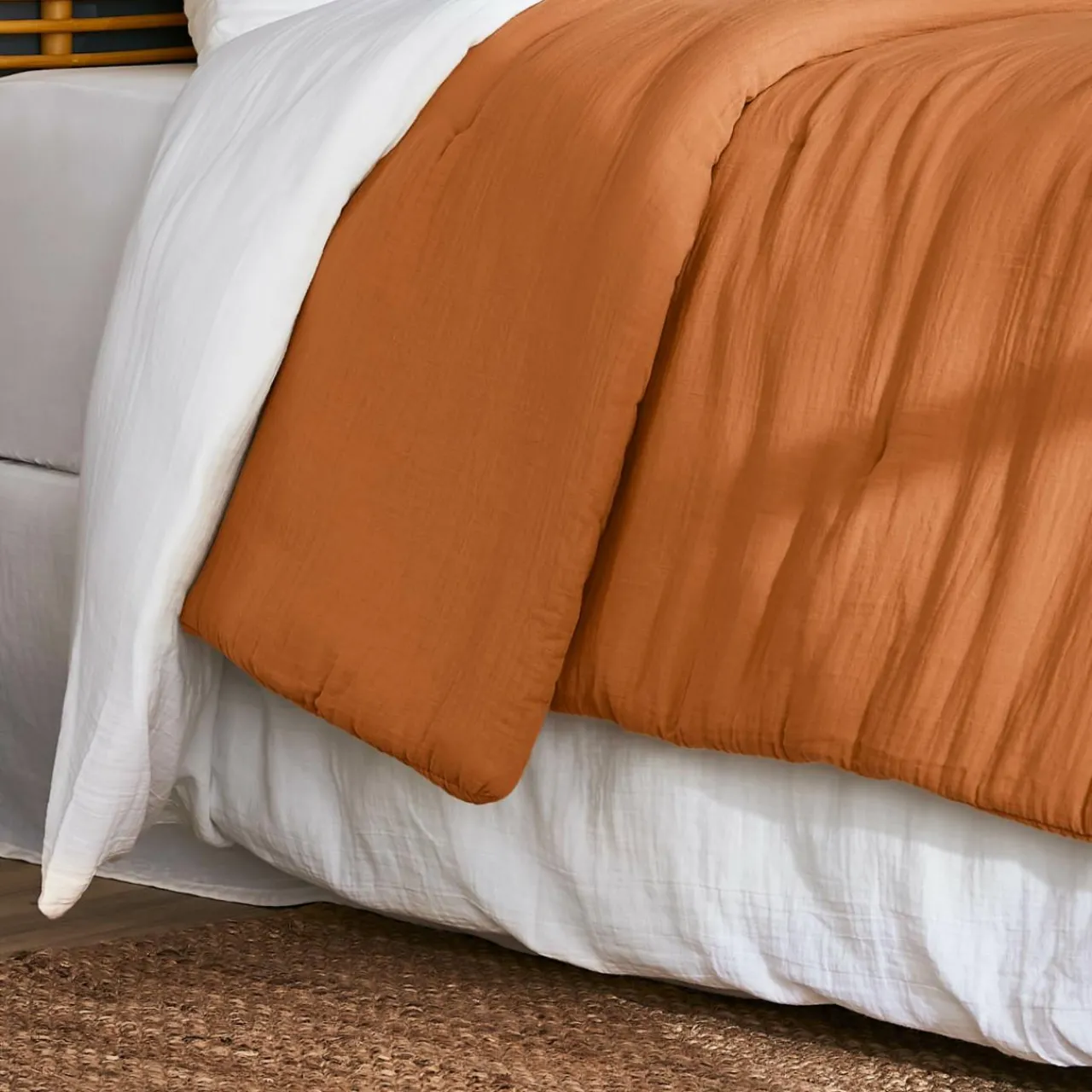 Couvre-Lit Et Édredon|EMINZA Couvre-lit matelassé gaze de coton (240 x 220 cm) Gaïa Abricot