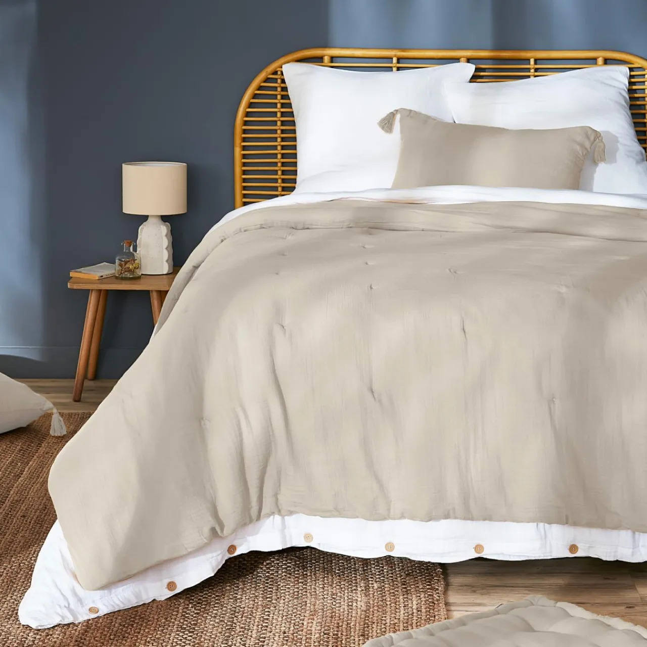 Couvre-Lit Et Édredon|EMINZA Couvre-lit matelassé gaze de coton (260 x 240 cm) Gaïa pampa Beige