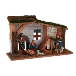 Crèche De Noël|KOOPMAN Crèche de Noël complète et lumineuse (H30 cm) Sainte-Paula Marron