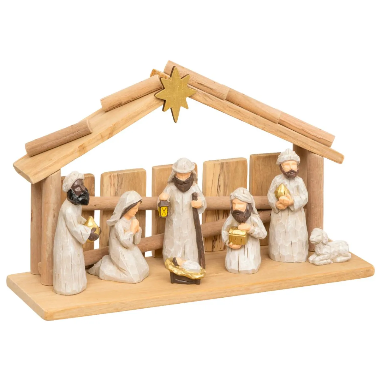 Crèche De Noël|JJA Crèche de Noël complète (H30 cm) Sainte-Carmen Naturel