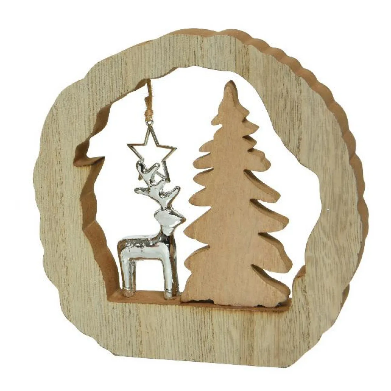 Déco Et Objet De Noël|KAEMINGK Décoration en bois (H14 cm) Renne et sapin Bois blond Naturel