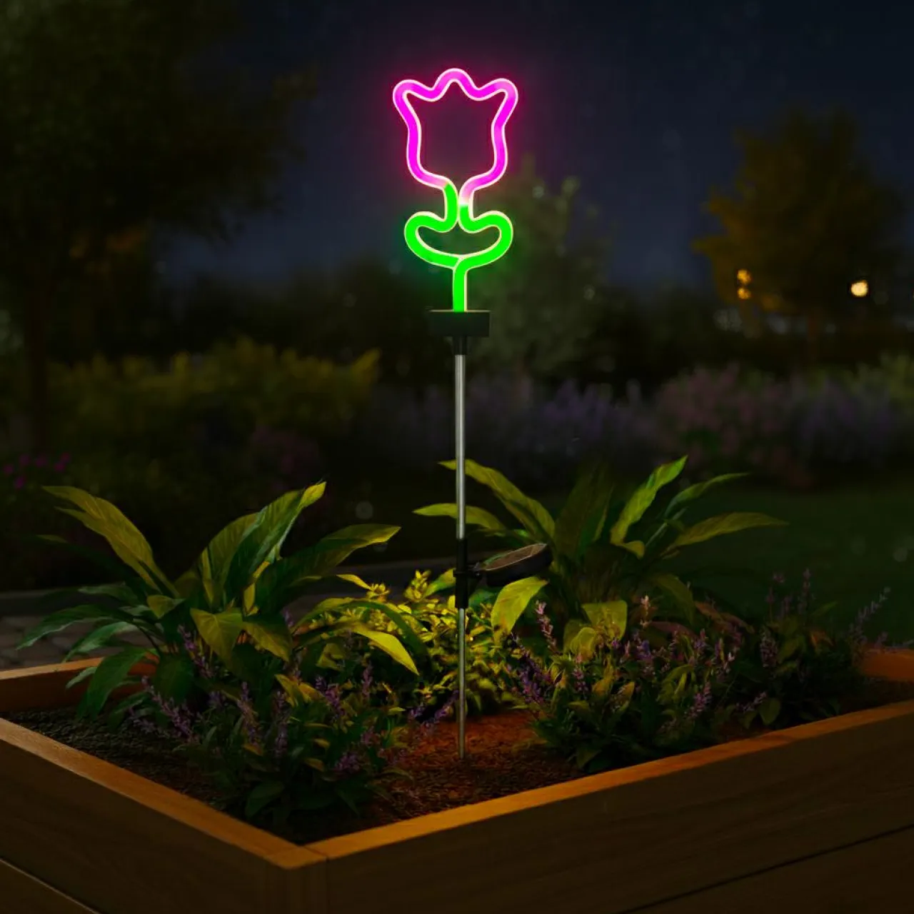 Luminaire Jardin|Eclairage Extérieur|KAEMINGK Décoration lumineuse Solaire à piquer au sol (H70 cm) Tulipe néon Multicolore