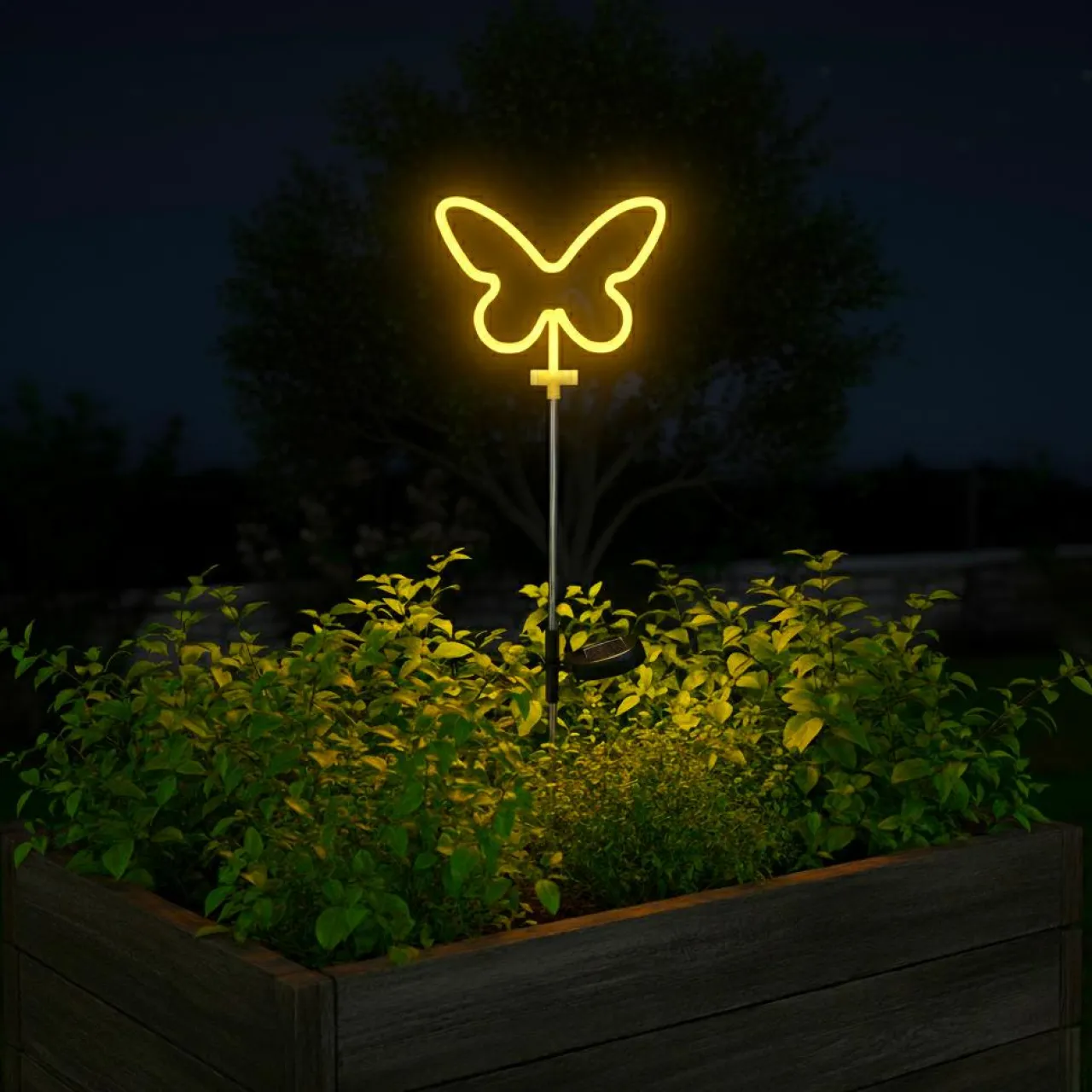 Luminaire Jardin|Eclairage Extérieur|KAEMINGK Décoration lumineuse Solaire à piquer au sol (H85 cm) Papillon néon Jaune