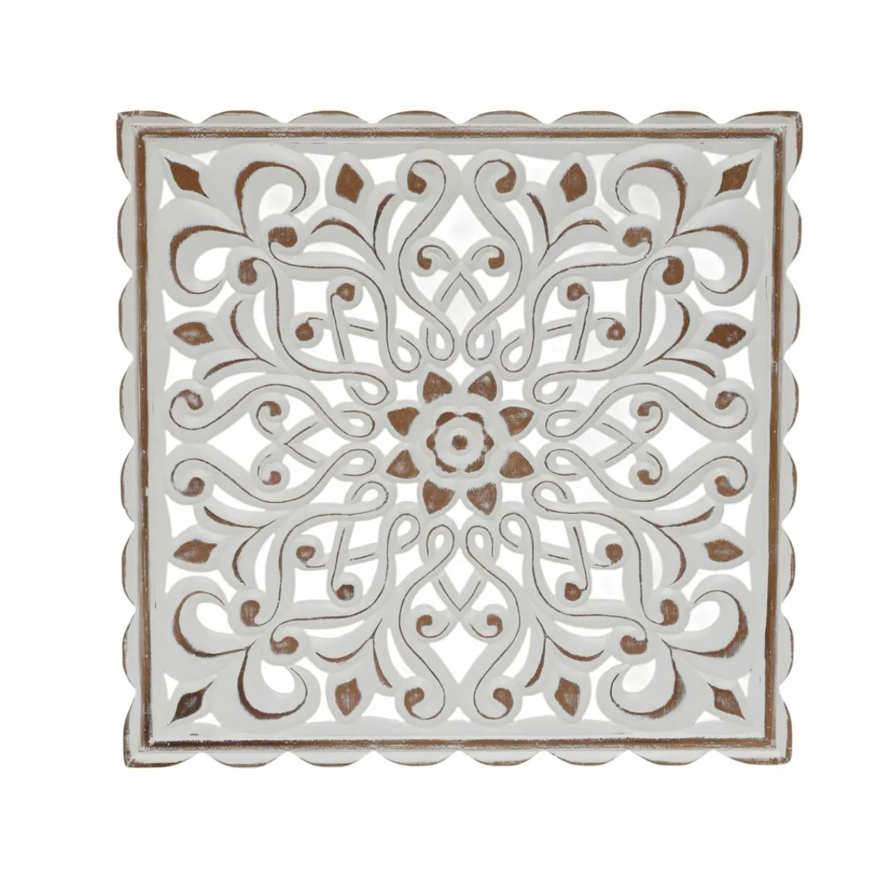 Toile, Cadre, Déco Murale|EMINZA Décoration murale en bois (L80 cm) Mandala patiné Blanc