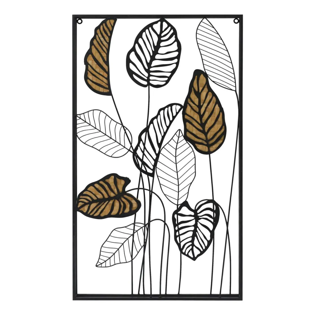 Toile, Cadre, Déco Murale|EMINZA Décoration murale en métal (H82 cm) Feuilles en ratan Noir