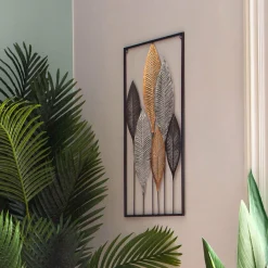 Toile, Cadre, Déco Murale|ATMOSPHERA Décoration murale en métal (H65 cm) Feuilles et Or Noir