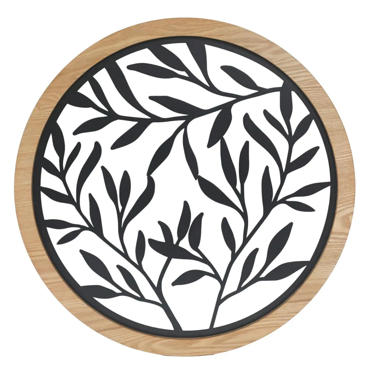 Toile, Cadre, Déco Murale|EMINZA Décoration murale ronde en métal (D60 cm) Éclat de Feuille Noir