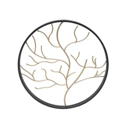 Toile, Cadre, Déco Murale|EMINZA Décoration murale ronde en métal (D28 cm) Arbre contemporain et doré Noir