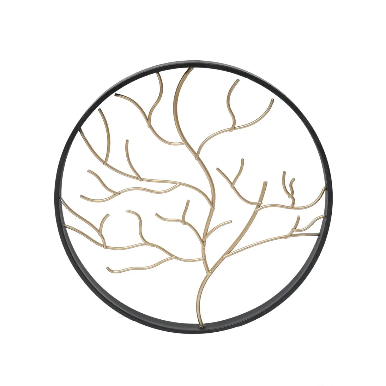 Toile, Cadre, Déco Murale|EMINZA Décoration murale ronde en métal (D28 cm) Arbre contemporain et doré Noir
