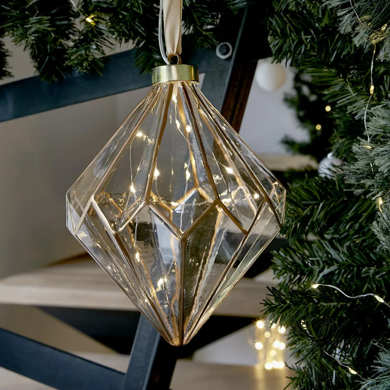 Déco Et Objet De Noël|Déco Et Objet Lumineux|KAEMINGK Diamant lumineux à piles 15 LED (H20 cm) Vintage /blanc chaud Or