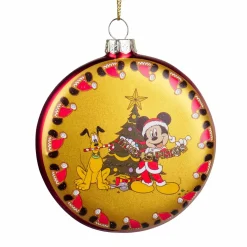 Déco De Noël Disney|Décoration De Sapin|CHRISTMAS INSPIRATIONS Disque en verre (H8 cm) Pluto et Mickey Jaune