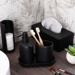 Accessoire Salle De Bain|TENDANCE Distributeur à cotons (H17 cm) Japandi Noir
