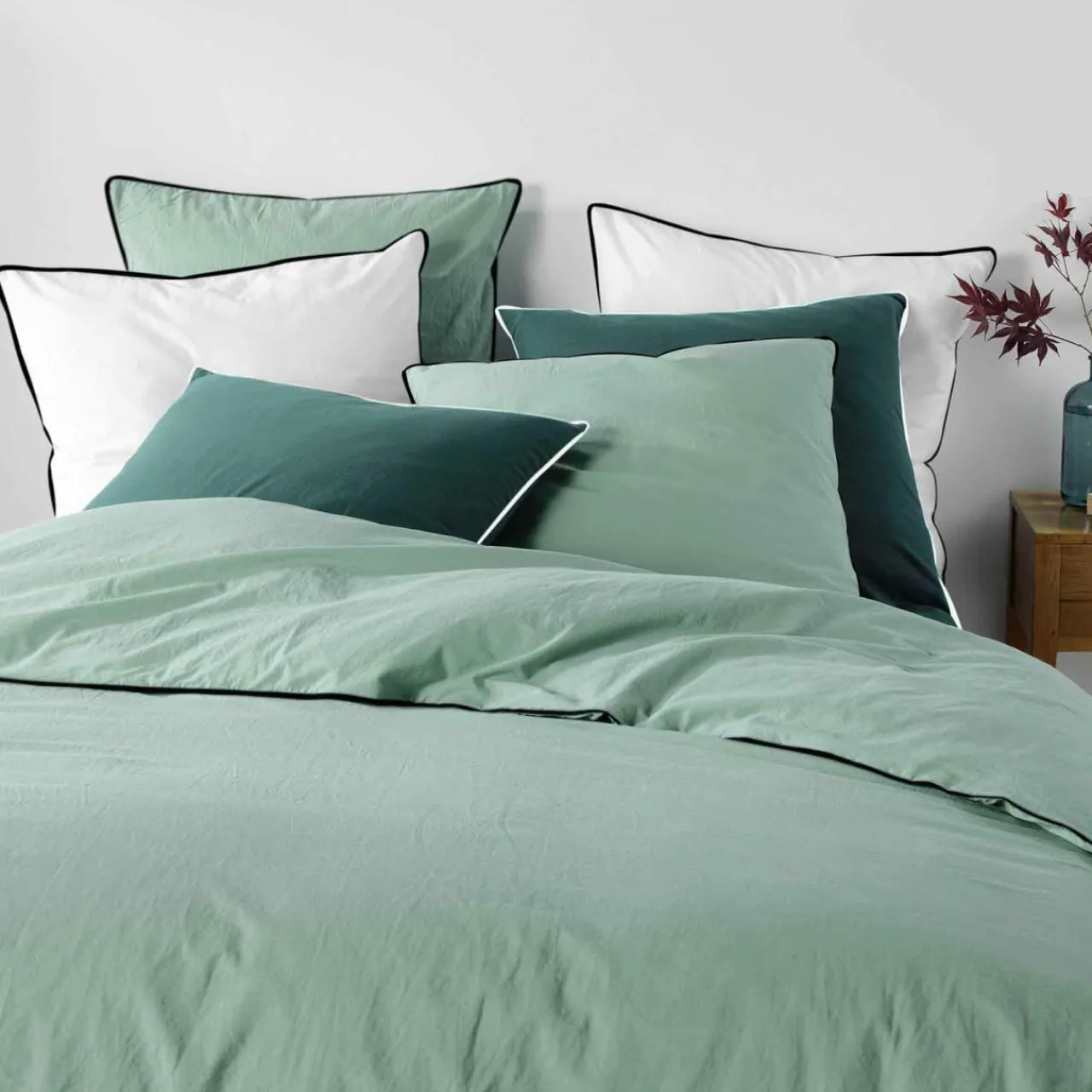 Drap Housse|DOUCEUR D'INTERIEUR Drap housse coton lavé (140 x 190 cm) Linette Vert sauge