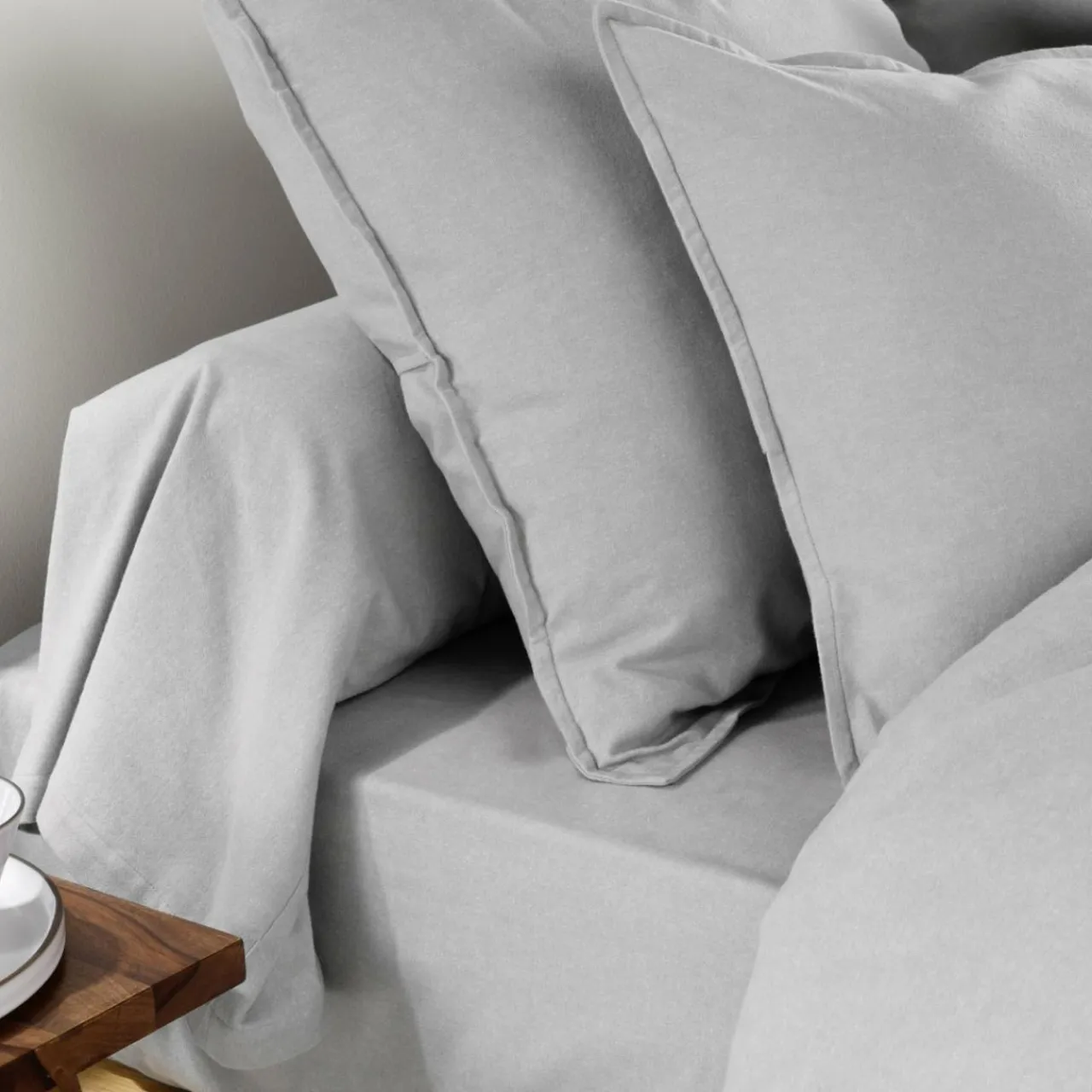 Drap Housse|EMINZA Drap housse flanelle de coton (180 x 200 cm) Théa Gris clair