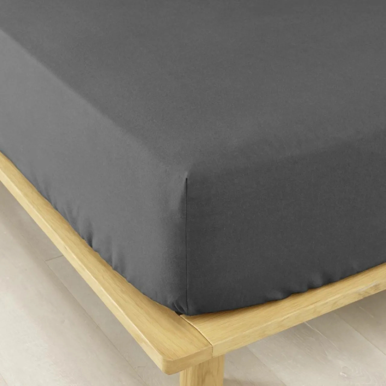 Drap Housse|EMINZA Drap housse flanelle de coton (90 x 190 cm) Nina Gris Anthracite