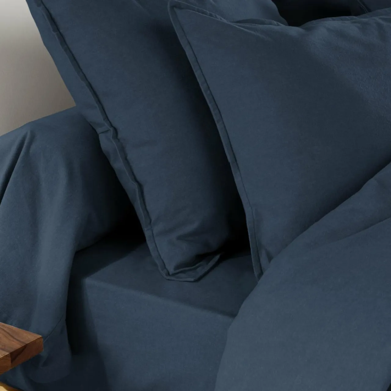 Drap Housse|EMINZA Drap housse flanelle de coton (90 x 190 cm) Théa Bleu nuit