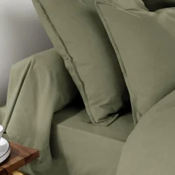 Drap Housse|EMINZA Drap housse flanelle de coton (90 x 190 cm) Théa Vert romarin