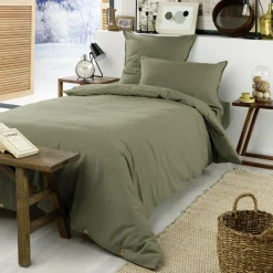 Drap Housse|EMINZA Drap housse flanelle de coton (90 x 190 cm) Théa Vert romarin