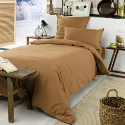 Drap Housse|EMINZA Drap housse flanelle de coton (90 x 190 cm) Théa Camel