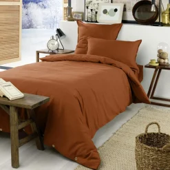 Drap Housse|EMINZA Drap housse flanelle de coton (90 x 200 cm) Nina Terracotta