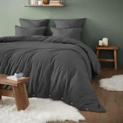 Drap Housse|EMINZA Drap housse flanelle de coton (180 x 200 cm) Nina Gris Anthracite