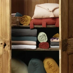 Drap Housse|EMINZA Drap housse gaze de coton (180 x 200 cm) Gaïa Gris nuage Gris clair