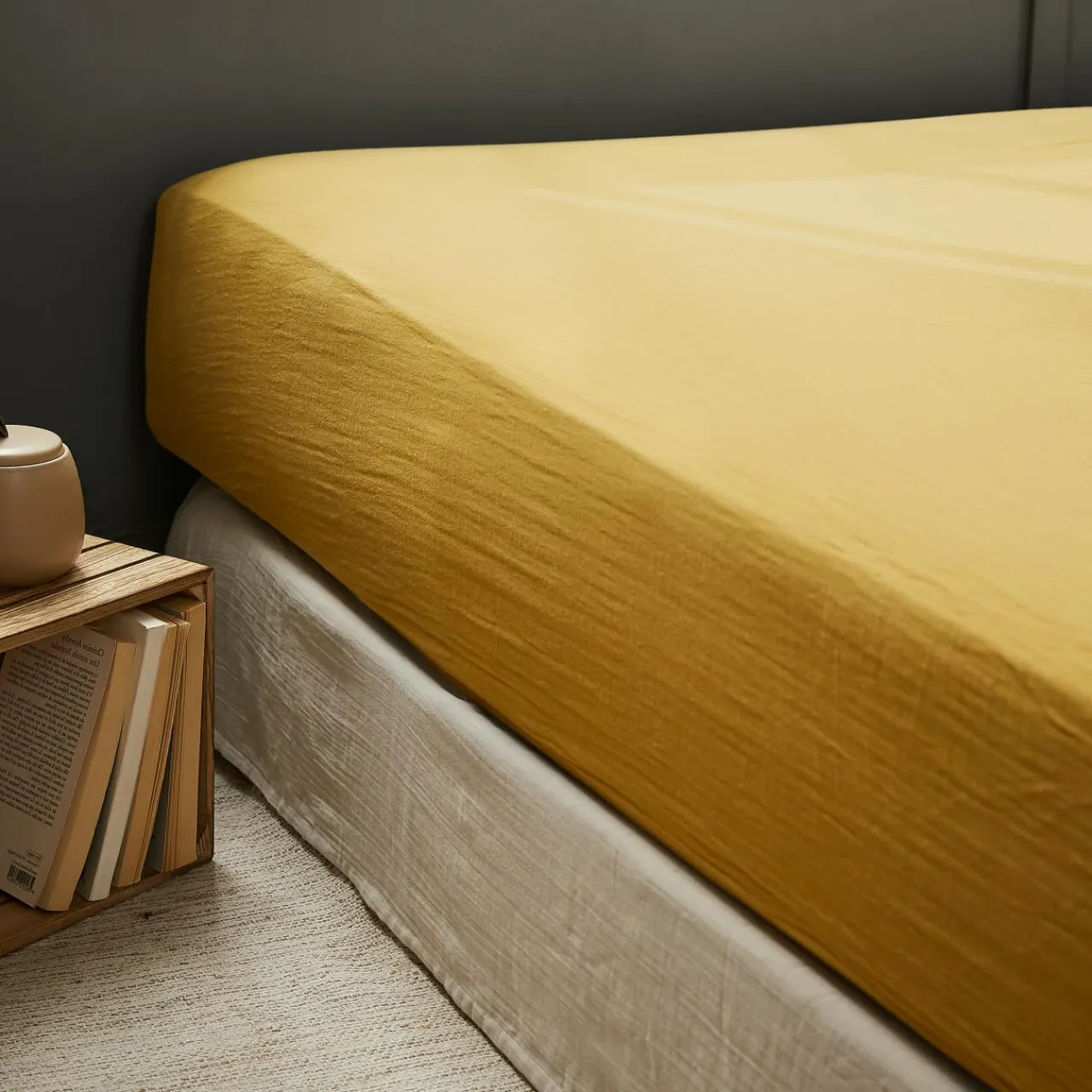 Drap Housse|EMINZA Drap housse gaze de coton (180 x 200 cm) Gaïa Jaune safran