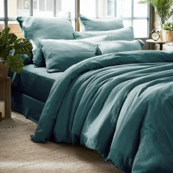 Drap Housse|EMINZA Drap housse gaze de coton (90 x 190 cm) Gaïa Bleu canard