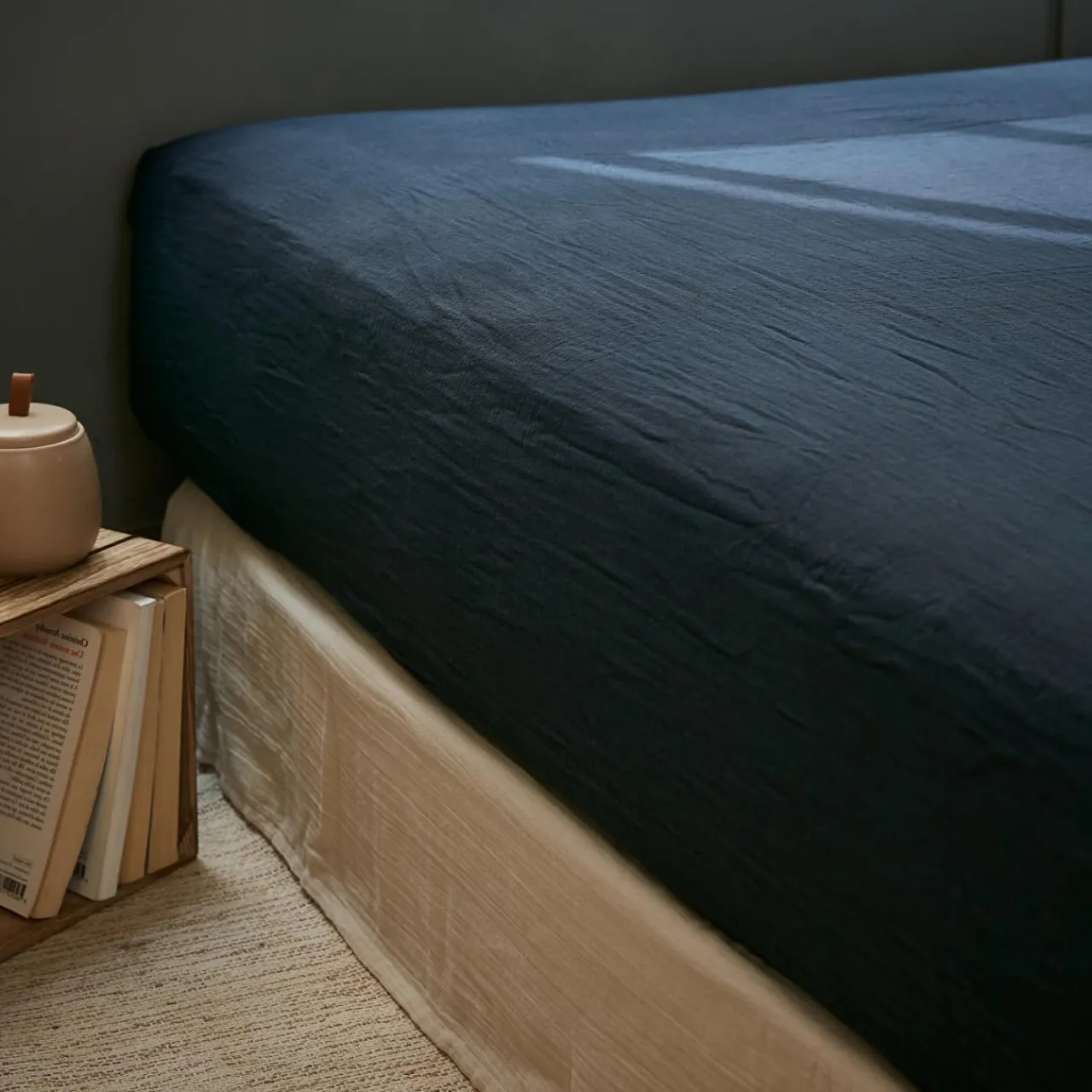 Drap Housse|EMINZA Drap housse gaze de coton (200 x 200 cm) Gaïa Bleu nuit