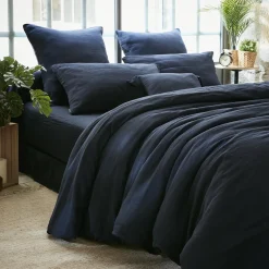 Drap Housse|EMINZA Drap housse gaze de coton (200 x 200 cm) Gaïa Bleu nuit