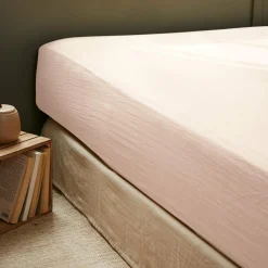 Drap Housse|EMINZA Drap housse gaze de coton (140 x 190 cm) Gaïa Rose poudré