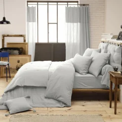 Drap Housse|EMINZA Drap housse gaze de coton (90 x 200 cm) Gaïa Gris nuage Gris clair