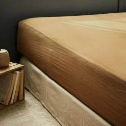 Drap Housse|EMINZA Drap housse gaze de coton (90 x 200 cm) Gaïa Camel