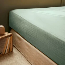 Drap Housse|EMINZA Drap housse gaze de coton (90 x 200 cm) Gaïa Vert Eucalyptus
