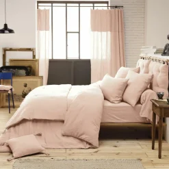 Drap Housse|EMINZA Drap housse gaze de coton (160 x 200 cm) Gaïa Rose poudré