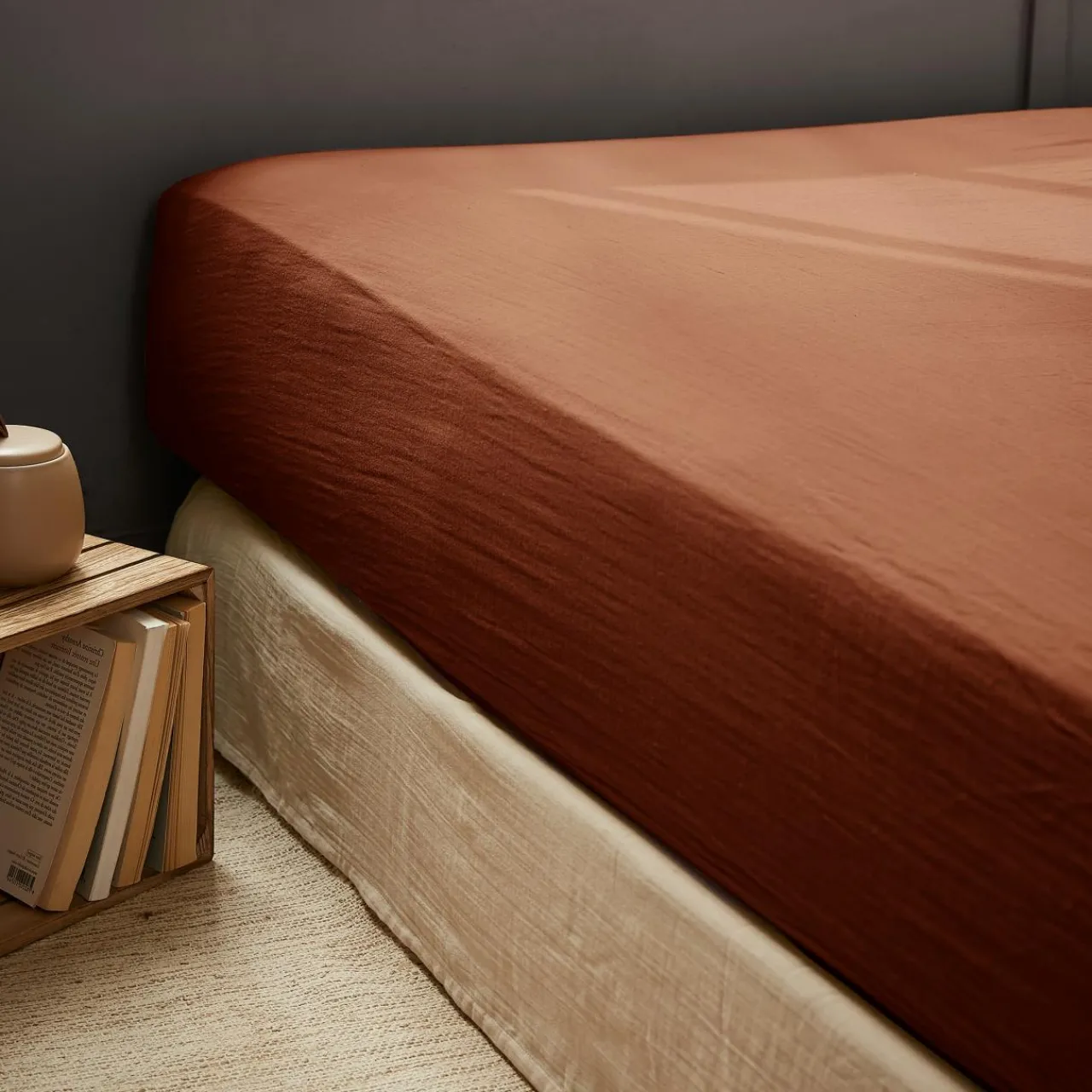 Drap Housse|EMINZA Drap housse gaze de coton (90 x 200 cm) Gaïa Terracotta