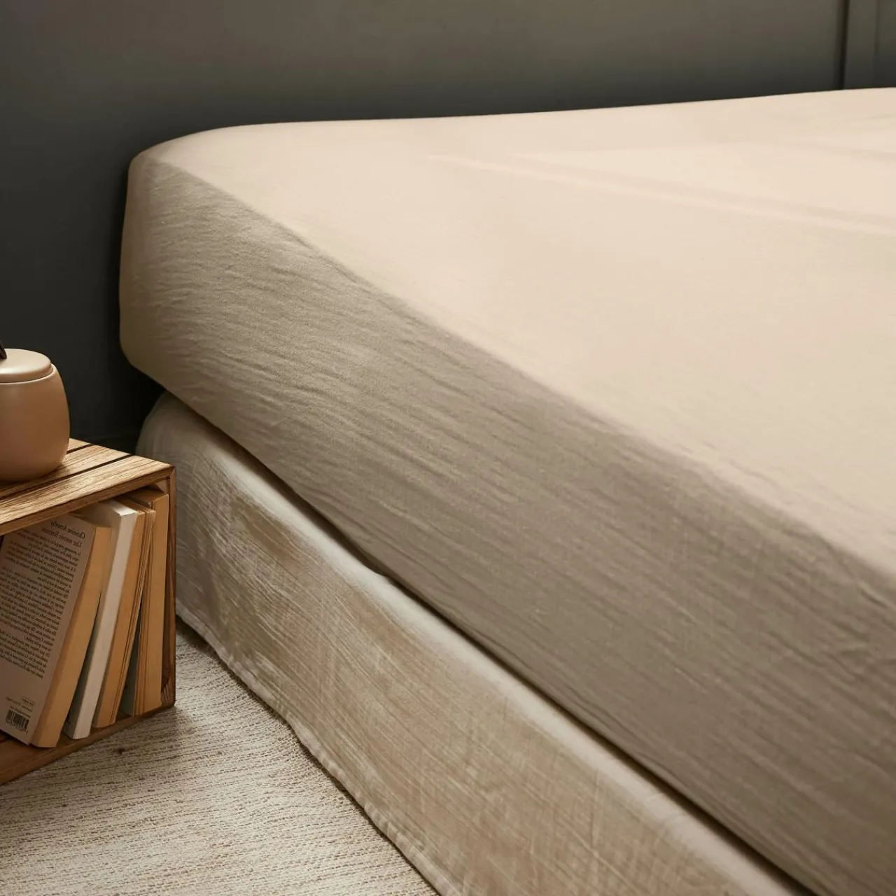 Drap Housse|EMINZA Drap housse gaze de coton (90 x 200 cm) Gaïa Ficelle