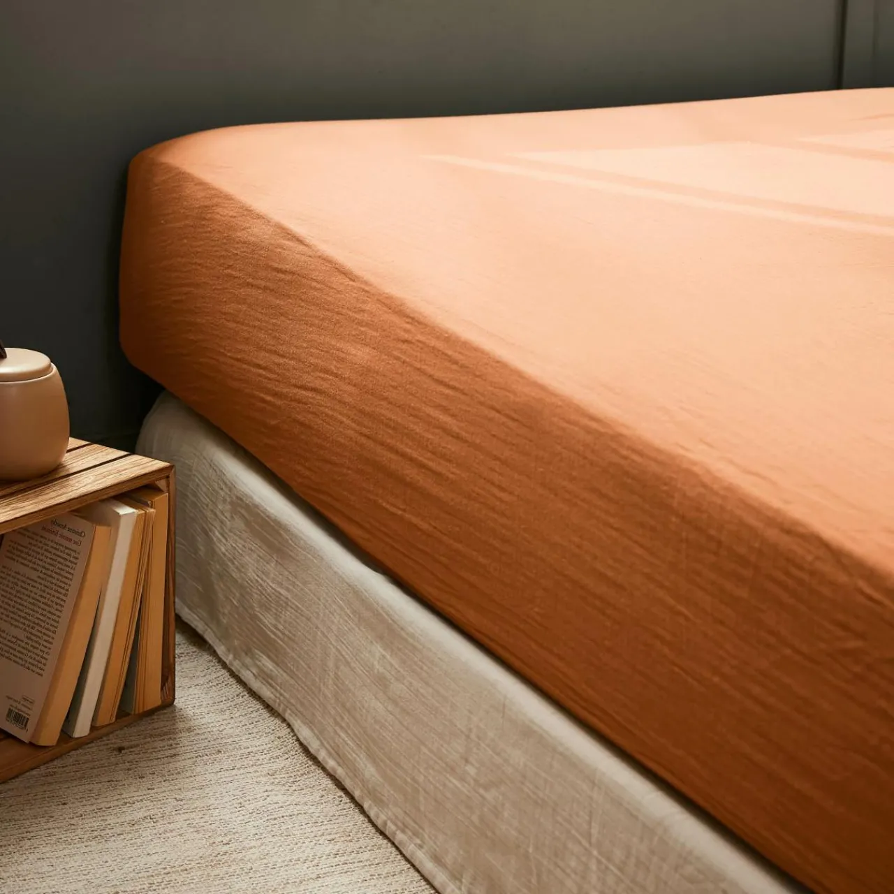 Drap Housse|EMINZA Drap housse gaze de coton (90 x 190 cm) Gaïa Abricot