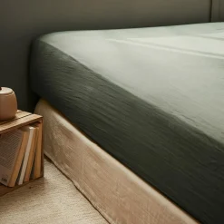 Drap Housse|EMINZA Drap housse gaze de coton (140 x 200 cm) Gaïa Vert romarin