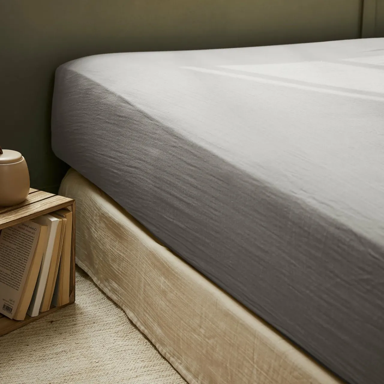 Drap Housse|EMINZA Drap housse gaze de coton (180 x 200 cm) Gaïa Gris granit Gris foncé