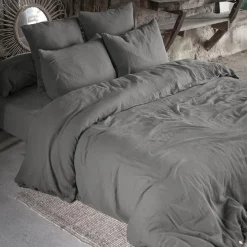 Drap Housse|EMINZA Drap housse gaze de coton (180 x 200 cm) Gaïa Gris granit Gris foncé