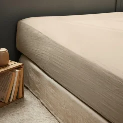 Drap Housse|EMINZA Drap housse gaze de coton (90 x 190 cm) Gaïa Ficelle