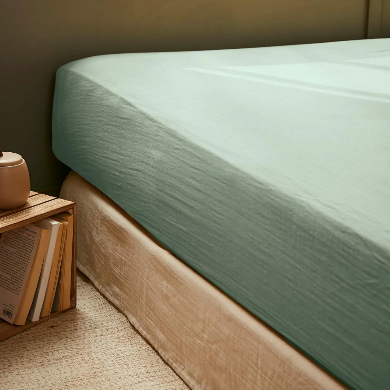 Drap Housse|EMINZA Drap housse gaze de coton (140 x 190 cm) Gaïa Vert Eucalyptus