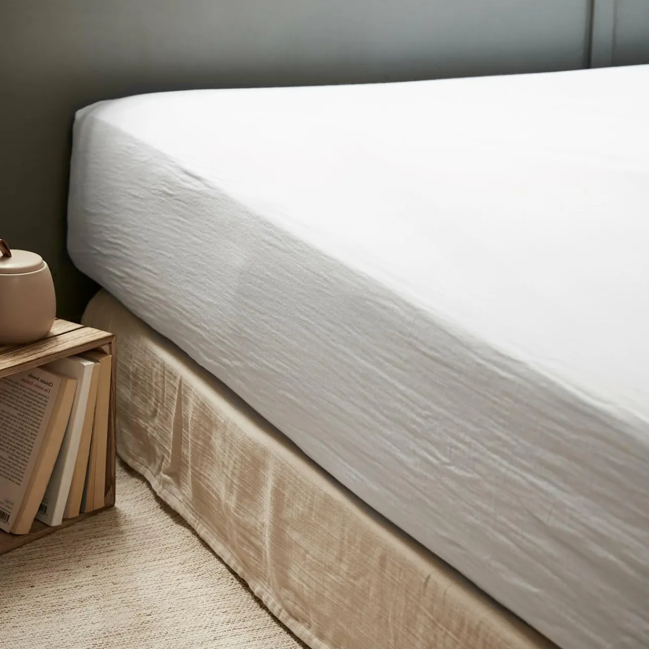 Drap Housse|EMINZA Drap housse gaze de coton (90 x 200 cm) Gaïa chantilly Blanc