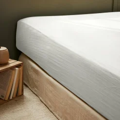 Drap Housse|EMINZA Drap housse gaze de coton (140 x 190 cm) Gaïa Gris nuage Gris clair